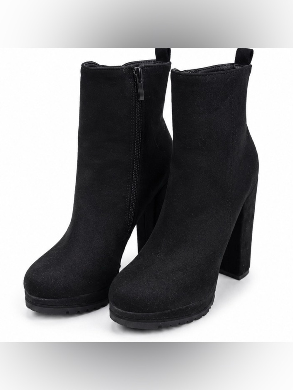 Women's Black Suede Block Heel Ankle Booties